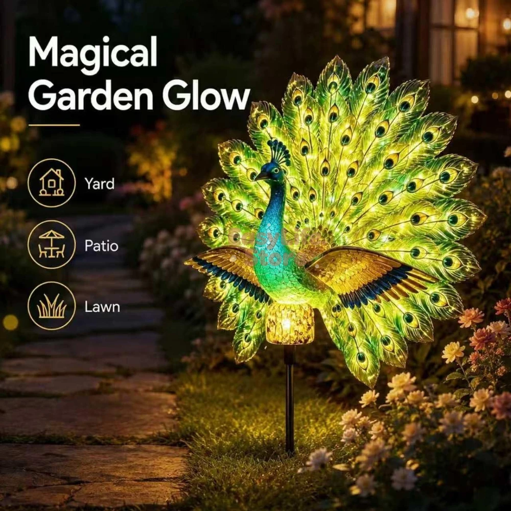 Outdoor Lighting Quality - Solar Peacock Garden Sculpture, Outdoor Decor