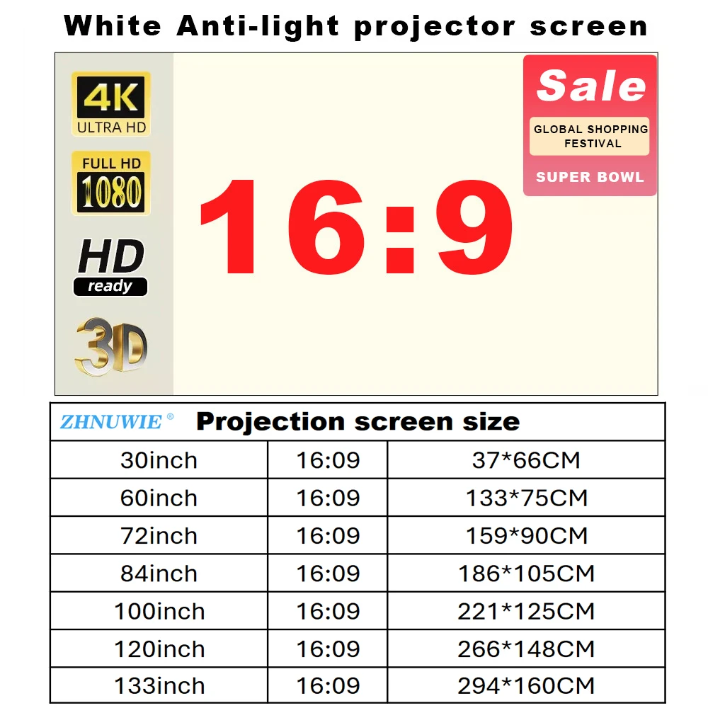 Projector Screen 16:9 High Bri - Outdoor Lighting Grid Screen recension och pris