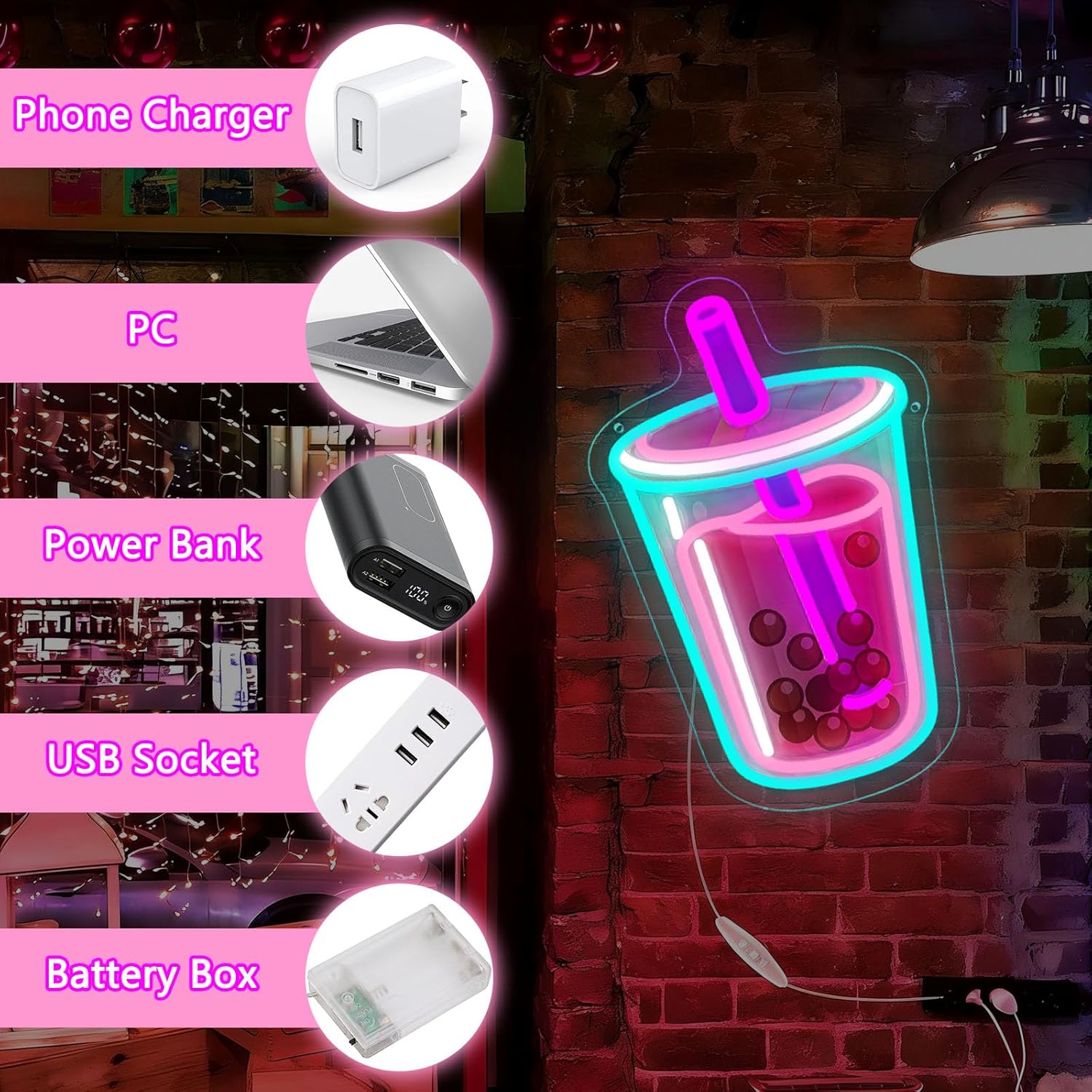 Bubble Tea Neon Sign USB Power - Outdoor Lighting Restaurant recension och pris